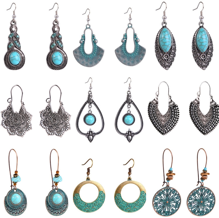Bông tai phong cách dân tộc đá Turquoise, kiểu dáng đơn giản cổ điển, E2203-3, E2204-6, E2204-7