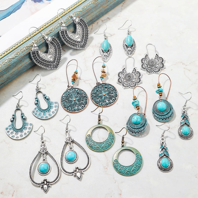 Bông tai phong cách dân tộc đá Turquoise, kiểu dáng đơn giản cổ điển, E2203-3, E2204-6, E2204-7
