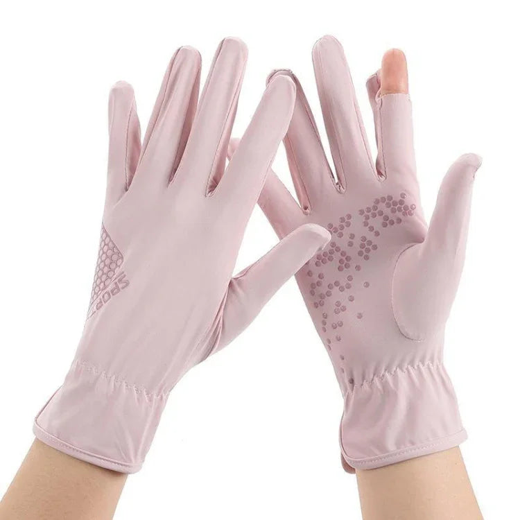1pair Driving Sunscreen Anti-ultraviolet Thin Summer Ice Silk Dew Finger Non-slip Riding Gloves, Free Size
