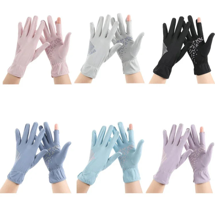 1 đôi găng tay lái xe chống nắng chống tia cực tím mỏng mùa hè bằng lụa băng, không trượt, kích thước tự do