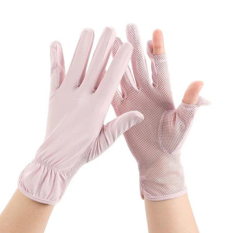 1 đôi găng tay câu cá bằng lụa băng mỏng thoáng khí chống tia cực tím mùa hè, kích thước tự do