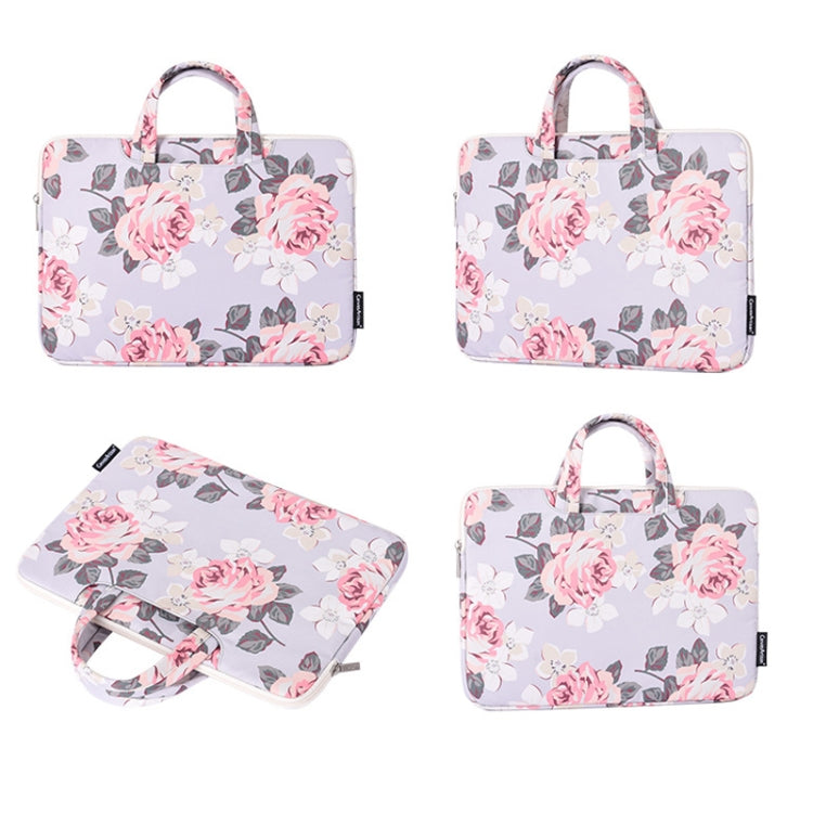 Túi đựng laptop họa tiết hoa hồng trắng H40-B01 có tay cầm, 12 inch, 13 inch, 14 inch, 15 inch