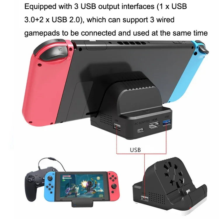 Bộ chuyển đổi phát video HDMI quạt làm mát đế sạc cho Nintendo Switch / Switch OLED SW300, đế sạc quạt làm mát