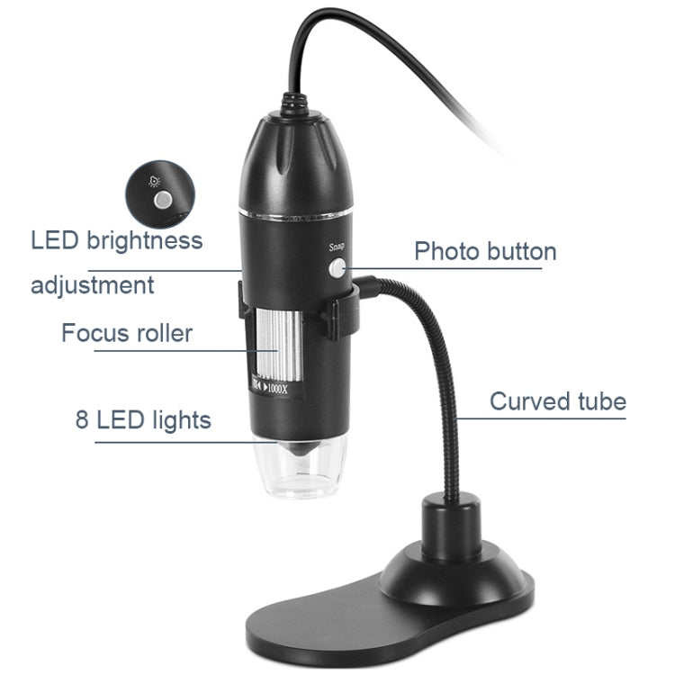 Kính hiển vi kỹ thuật số cầm tay có đèn LED A8 50X-1000X chân đế ống hút USB, A8 50X-1000X