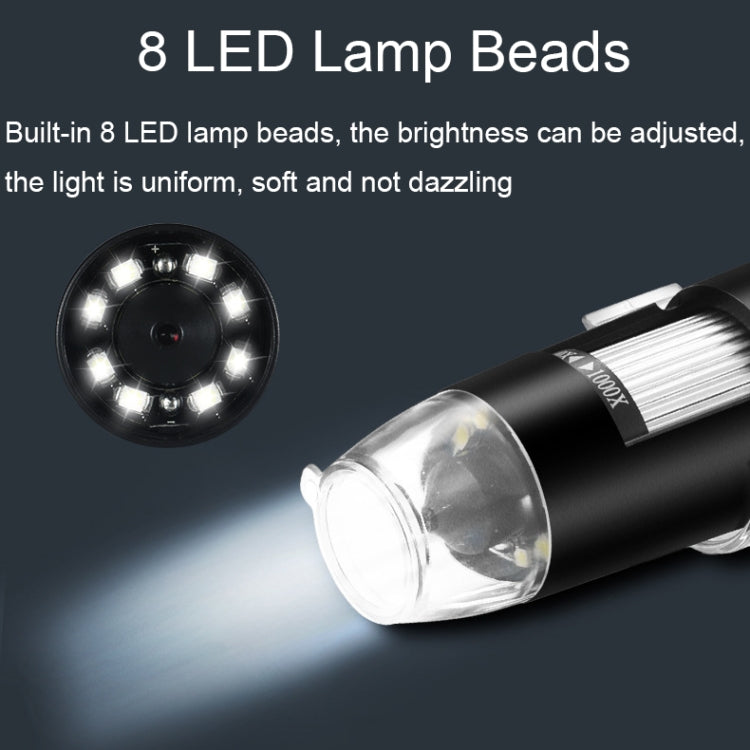 Kính hiển vi kỹ thuật số cầm tay có đèn LED A8 50X-1000X chân đế ống hút USB, A8 50X-1000X