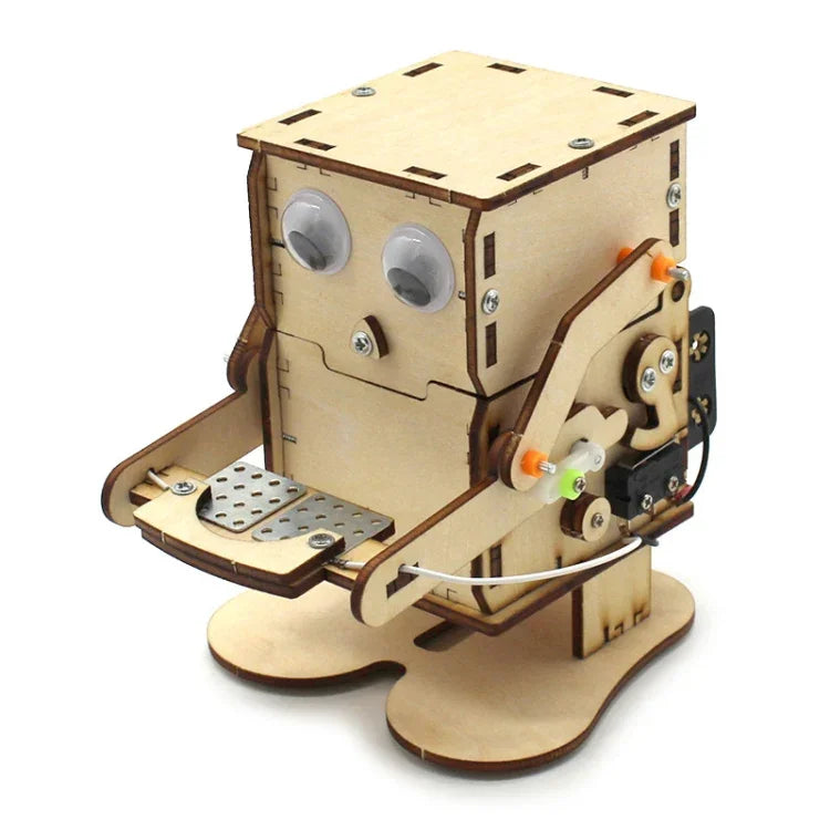 Đồ chơi khoa học DIY cho trẻ em Robot ăn xu, Bộ dụng cụ thí nghiệm khoa học thủ công gỗ