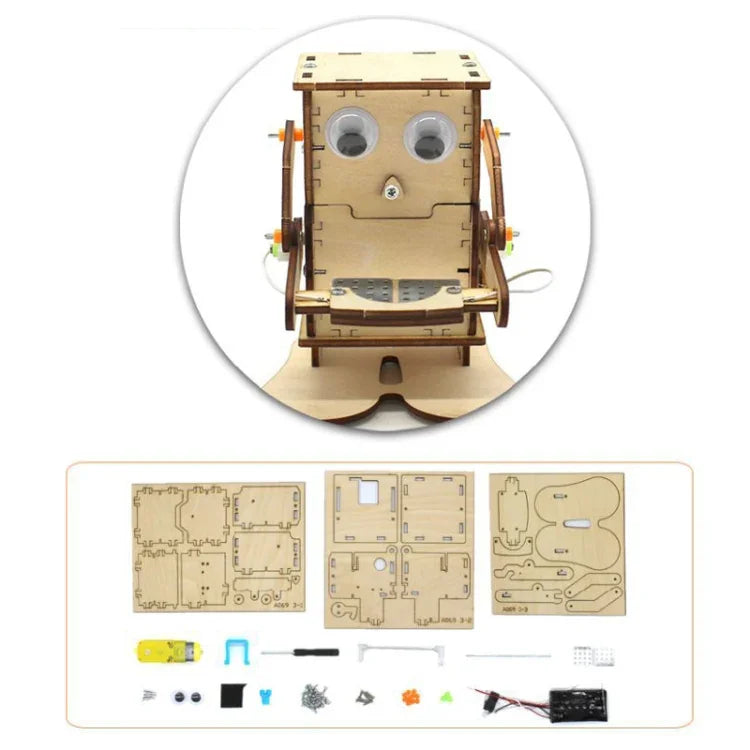 Đồ chơi khoa học DIY cho trẻ em Robot ăn xu, Bộ dụng cụ thí nghiệm khoa học thủ công gỗ