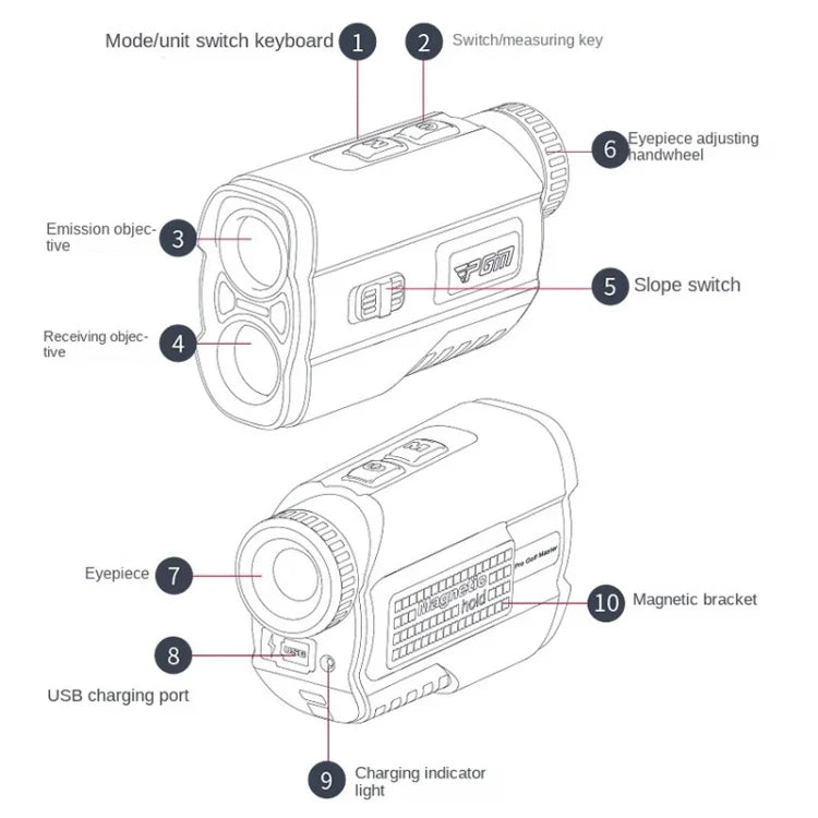 Máy đo khoảng cách laser golf chống nước PGM JQ015 IP54, khoảng cách đo: 400m, khoảng cách đo: 600m (Màu trắng)