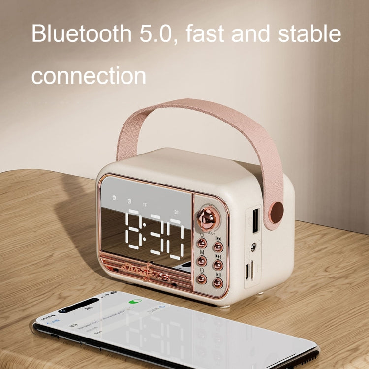 Loa Bluetooth đồng hồ báo thức cầm tay phong cách cổ điển S11, để bàn di động, S11 (Beige), S11 (Hồng)
