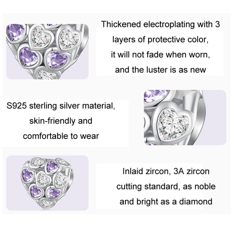 Vòng tay hạt bạc sterling S925 hình trái tim zirconia biểu tượng vô cực mạ vàng trắng, SCC2451