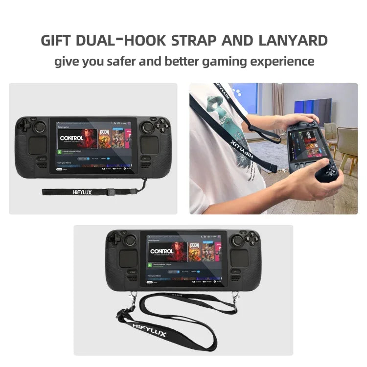 Vỏ silicone chống trầy xước, chống trượt cho máy chơi game Steam Deck Hifylux ST-PF14, kèm dây đeo, vỏ silicone màu xanh, vỏ silicone màu đỏ