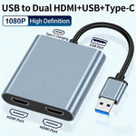 Bộ chuyển đổi USB 3.0 sang HDMI kép, USB, USB-C / Type-C độ phân giải cao 4K mở rộng màn hình cùng lúc, USB 3.0 sang HDMI kép