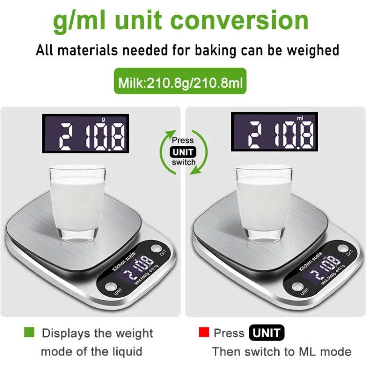 Cân điện tử nhà bếp nhỏ đa chức năng độ chính xác cao màn hình LCD cân thực phẩm, 3kg/ 0.1g, 5kg/ 0.1g, 10kg/ 1g