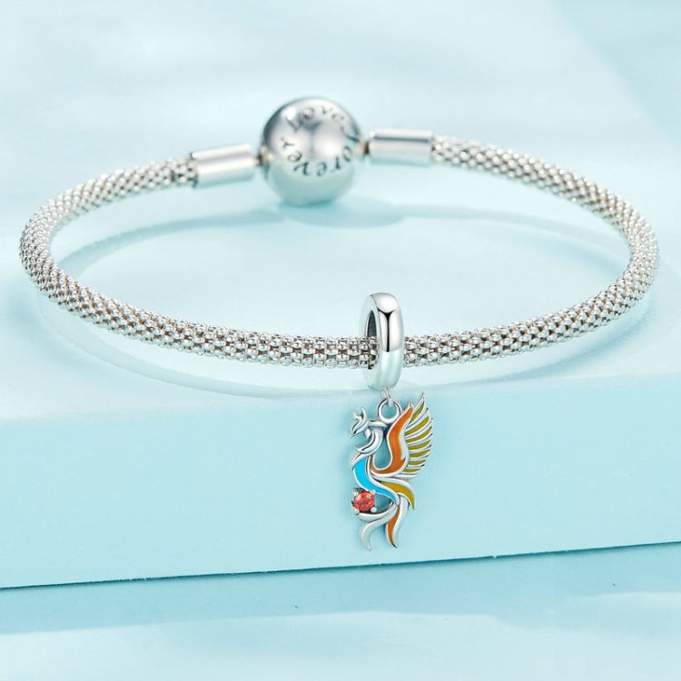 Vòng tay hạt bạc sterling S925 phượng hoàng chim trường thọ mặt dây chuyền zircon, SCC2444