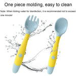 Bộ đồ ăn tập ăn cho trẻ em, thìa silicon mềm dẻo, màu xanh lá