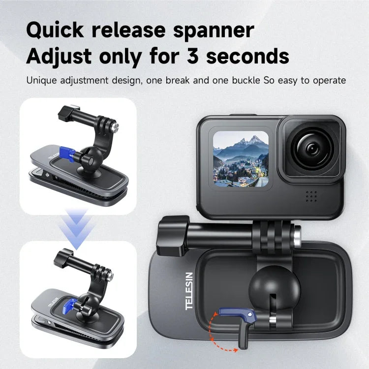 Kẹp nam châm xoay 360 độ TELESIN gắn balo cho camera hành động, TELESIN