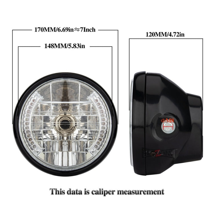 Motorcycle 7 Inch LED Headlamp Angel Ring Steering Function With Bracket, PE-D7inS01TZ 28-36MM