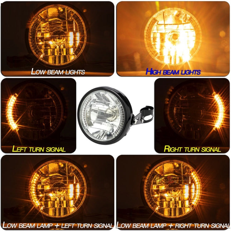 Motorcycle 7 Inch LED Headlamp Angel Ring Steering Function With Bracket, PE-D7inS01TZ 28-36MM