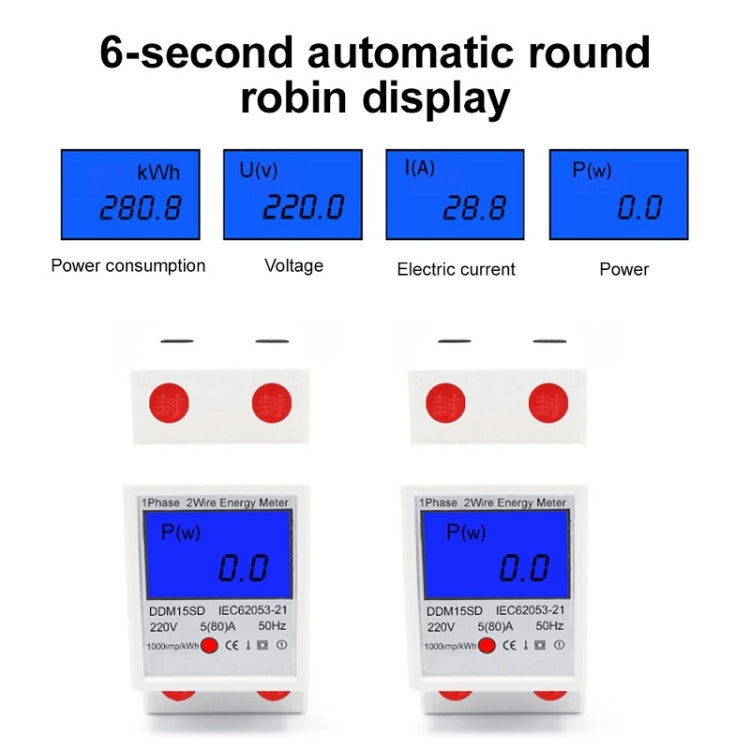 Đồng hồ đo đa chức năng một pha DDM15SD với màn hình LCD có đèn nền, 5 (20) A, 5 (32) A, 10 (40) A, 15 (60) A, 20 (80) A, 5 (80) A