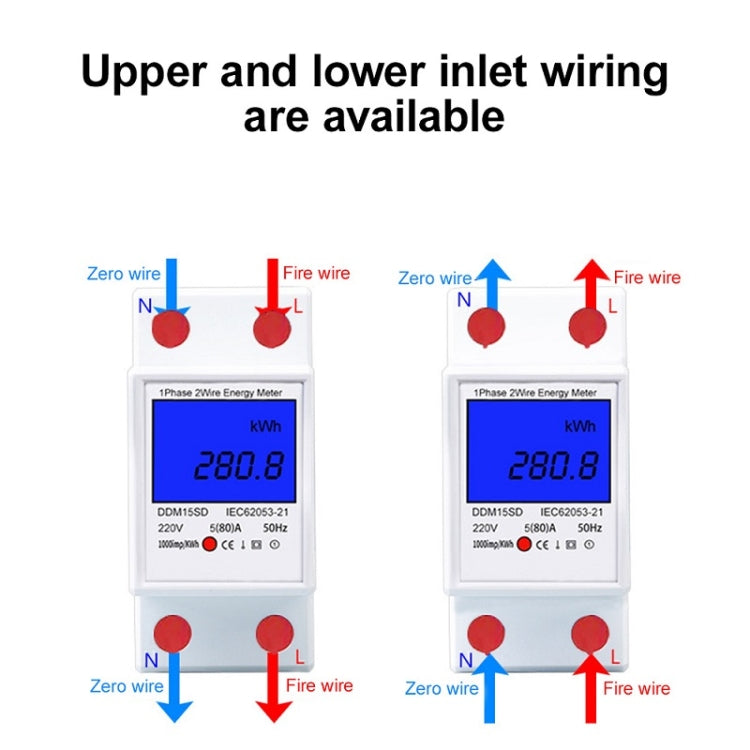 Đồng hồ đo đa chức năng một pha DDM15SD với màn hình LCD có đèn nền, 5 (20) A, 5 (32) A, 10 (40) A, 15 (60) A, 20 (80) A, 5 (80) A