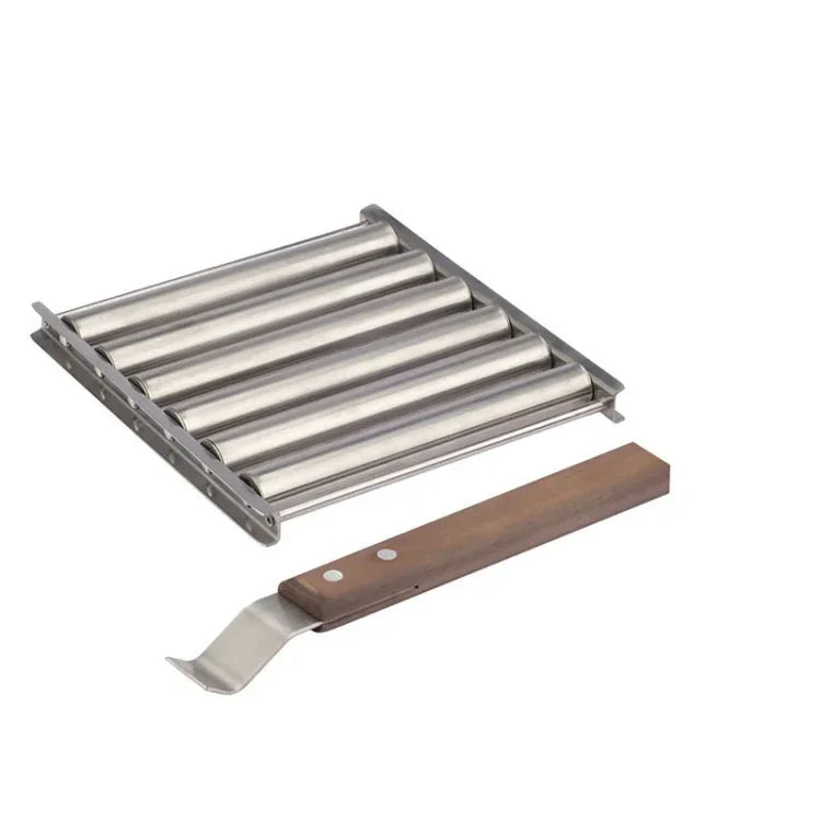 Giá nướng xúc xích Hot Dog bằng thép không gỉ, tay cầm gỗ, dụng cụ bếp BBQ, giá nướng xúc xích Hot Dog