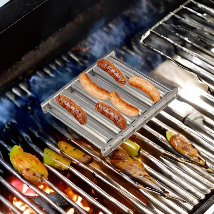 Giá nướng xúc xích Hot Dog bằng thép không gỉ, tay cầm gỗ, dụng cụ bếp BBQ, giá nướng xúc xích Hot Dog