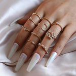 10pcs/set Moon Star Leaves Heart Rhinestone Knuckle Ring, 10pcs/set 5900