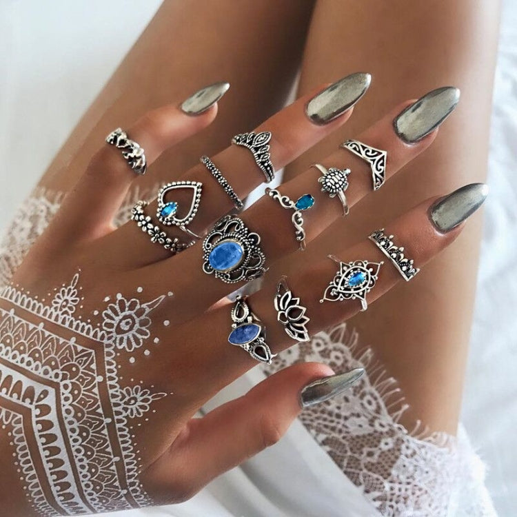 Bộ 13 chiếc nhẫn khắc kim cương cổ điển hình vương miện sao đá quý, bộ 13 chiếc 0737
