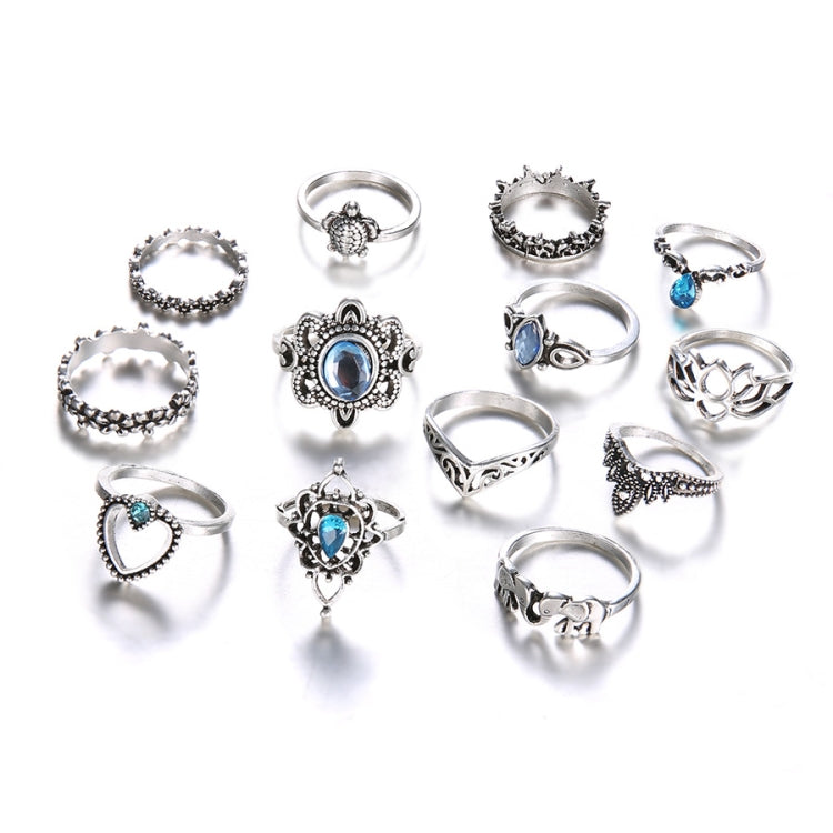 Bộ 13 chiếc nhẫn khắc kim cương cổ điển hình vương miện sao đá quý, bộ 13 chiếc 0737