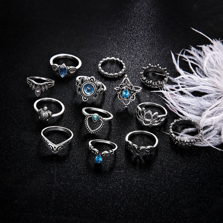 Bộ 13 chiếc nhẫn khắc kim cương cổ điển hình vương miện sao đá quý, bộ 13 chiếc 0737