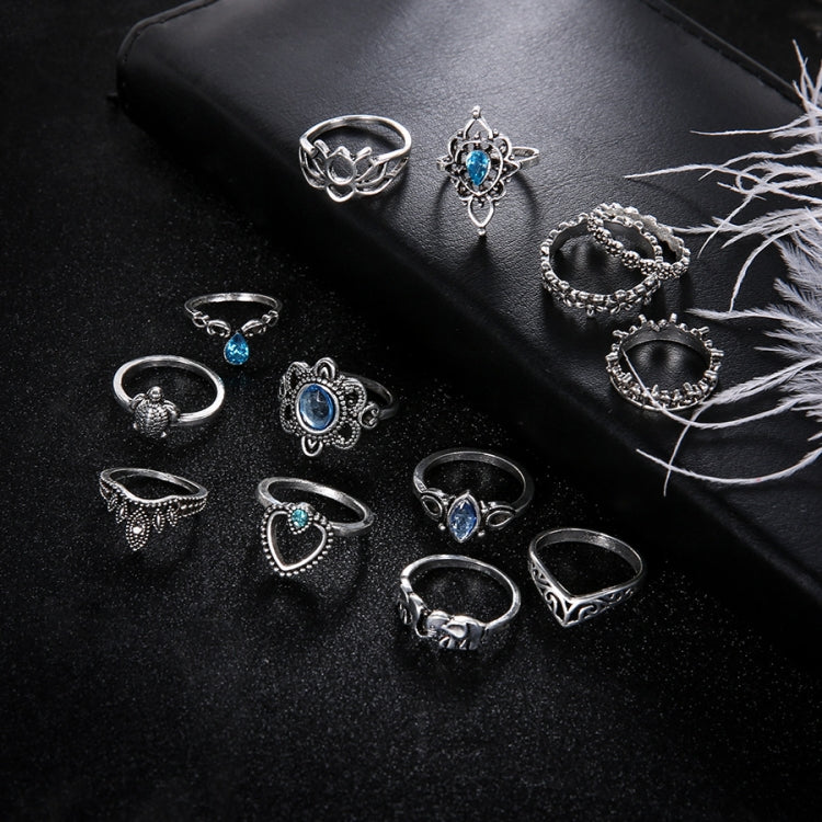 Bộ 13 chiếc nhẫn khắc kim cương cổ điển hình vương miện sao đá quý, bộ 13 chiếc 0737