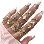 Bộ 17 chiếc nhẫn hợp kim phong cách Bohemian đính kim cương