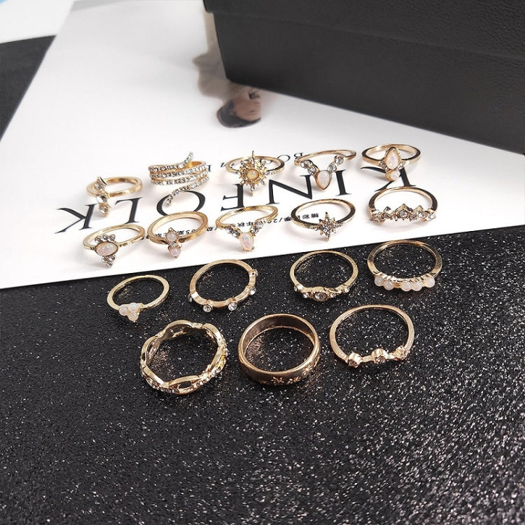 Bộ 17 chiếc nhẫn hợp kim phong cách Bohemian đính kim cương