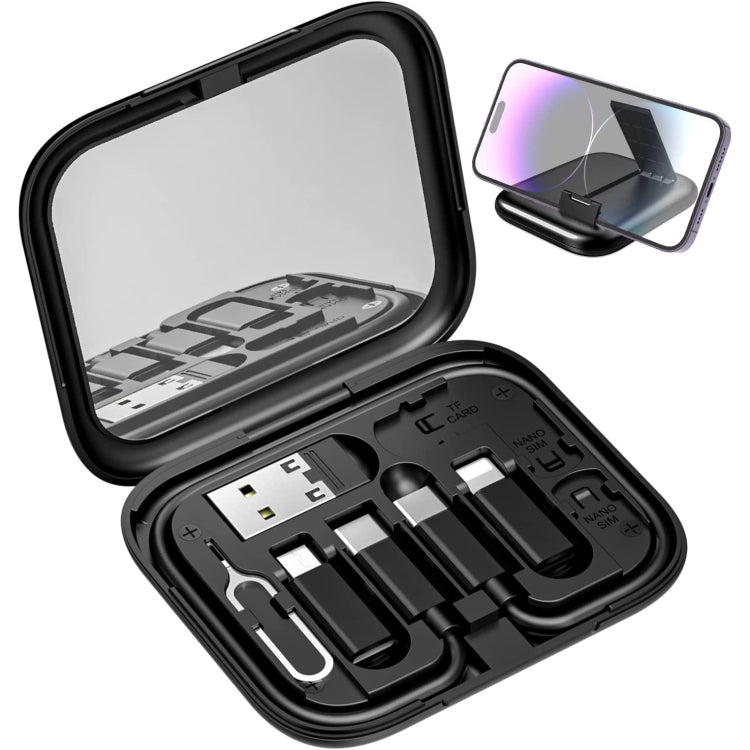 Bộ Cáp Sạc Bộ Chuyển Đa Năng USB HE-C098 Kèm Gương Trang Điểm & Giá Đỡ Điện Thoại, HE-C098 Đen, HE-C098 Trắng