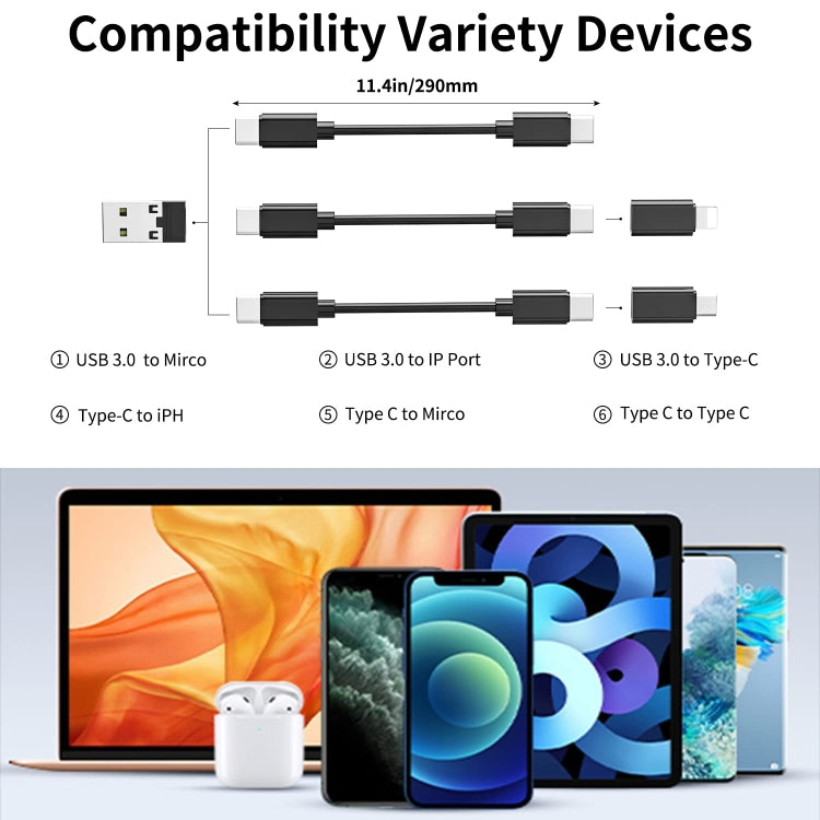 Bộ Cáp Sạc Bộ Chuyển Đa Năng USB HE-C098 Kèm Gương Trang Điểm & Giá Đỡ Điện Thoại, HE-C098 Đen, HE-C098 Trắng