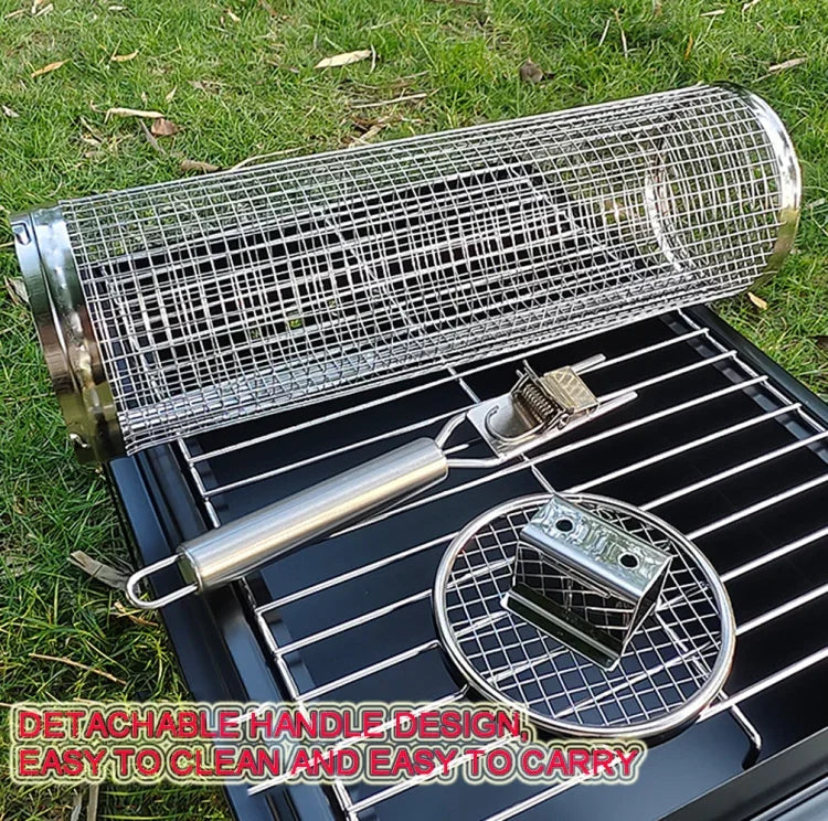 Nâng cấp với tay cầm lồng nướng BBQ bằng thép không gỉ, giỏ nướng BBQ, 30cm + tay cầm 18cm
