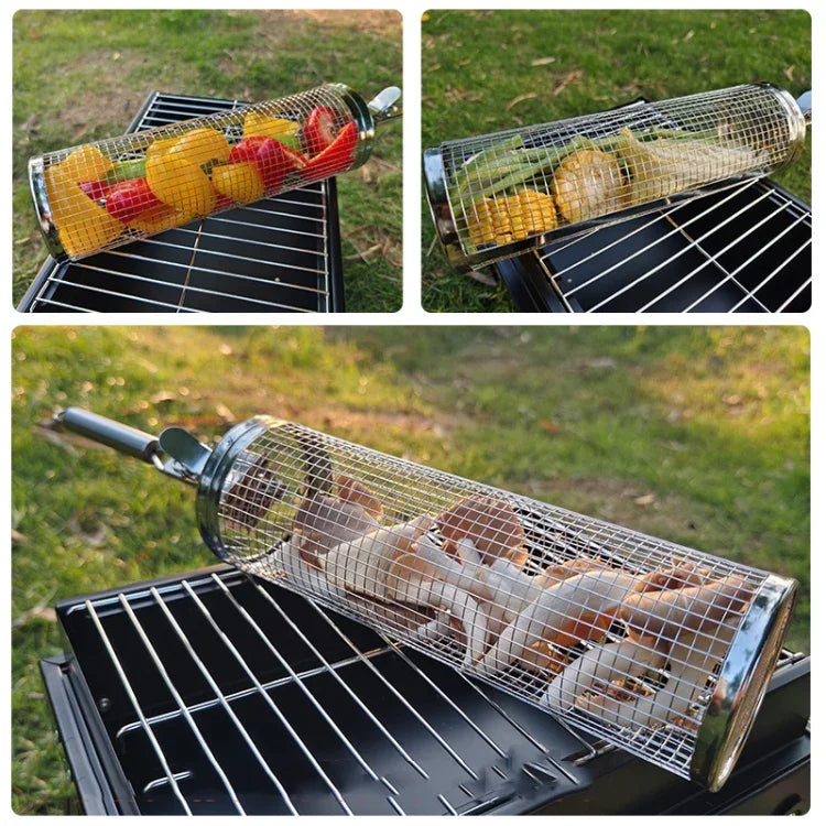 Nâng cấp với tay cầm lồng nướng BBQ bằng thép không gỉ, giỏ nướng BBQ, 30cm + tay cầm 18cm