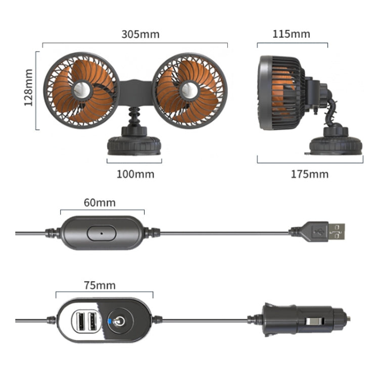 F6026 Large Suction Cup Vehicle-Mounted Double-Head Fan, F6026 USB, F6026 Cigarette Lighter with USB