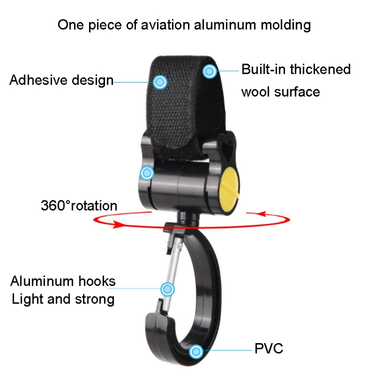 2 móc treo phụ kiện xe đẩy trẻ em đa năng, móc dính xoay 360 độ, móc dính (màu hồng), móc dính (màu vàng), móc dính (màu đen)
