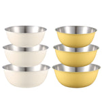 Bát đĩa inox 304 an toàn thực phẩm, bát trộn rau củ, bát nướng, chậu gỗ cát, 19cm (vàng), 22cm (vàng), 24cm (vàng), 19cm (trắng), 22cm (trắng), 24cm (trắng)