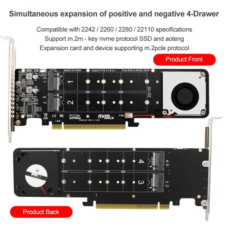 Bộ chuyển đổi mở rộng mảng RAID PCI-E X16 sang M.2 M-key NVME X4 SSD hỗ trợ 2242/2260/2280/22110, PH44Plus