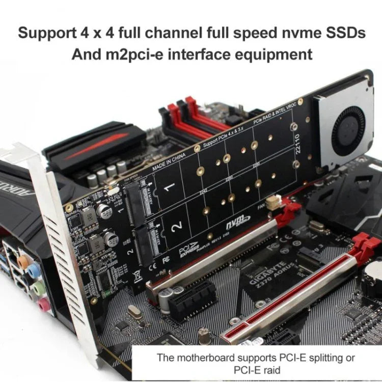 Bộ chuyển đổi mở rộng mảng RAID PCI-E X16 sang M.2 M-key NVME X4 SSD hỗ trợ 2242/2260/2280/22110, PH44Plus