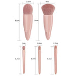 Bộ 5 cọ trang điểm di động kích thước trung bình kèm gương, cọ trang điểm mini đa chức năng, màu nâu, đỏ hồng, hồng, xanh huỳnh quang