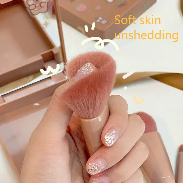 Bộ 5 cọ trang điểm di động kích thước trung bình kèm gương, cọ trang điểm mini đa chức năng, màu nâu, đỏ hồng, hồng, xanh huỳnh quang