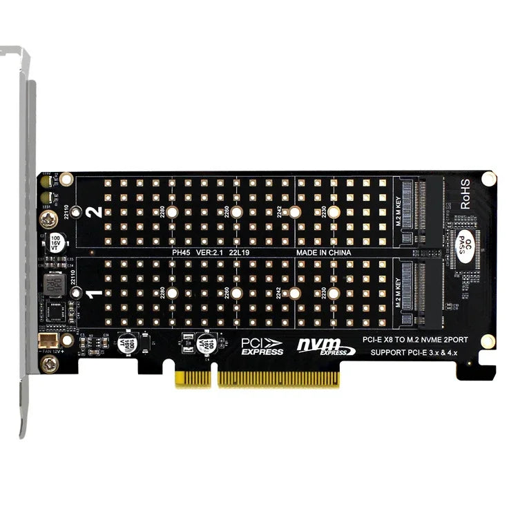 Card chuyển đổi ổ đĩa kép PCI-E X8 NVME M.2 MKEY SSD mảng RAID mở rộng, PH45