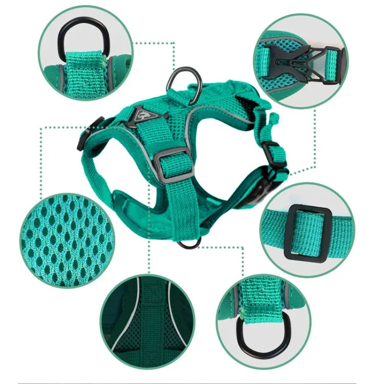 Bộ Áo Giáp Dây Dẫn + Dây Dẫn Thú Cưng Phản Quang Thoáng Khí Cho Chó Mèo, S, M, L, XL
