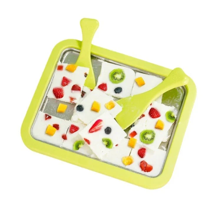 Máy làm sữa chua chiên mini gia đình, khay làm kem chiên tự làm cho trẻ em, thép không gỉ xanh 26x21cm, thép không gỉ trắng 26x21cm, thép không gỉ hồng 22.5x17.5cm, thép không gỉ trắng 22.5x17.5cm, hợp kim nhôm trắng 22.5x17.5cm