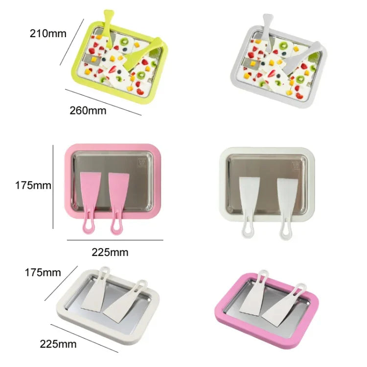 Máy làm sữa chua chiên mini gia đình, khay làm kem chiên tự làm cho trẻ em, thép không gỉ xanh 26x21cm, thép không gỉ trắng 26x21cm, thép không gỉ hồng 22.5x17.5cm, thép không gỉ trắng 22.5x17.5cm, hợp kim nhôm trắng 22.5x17.5cm