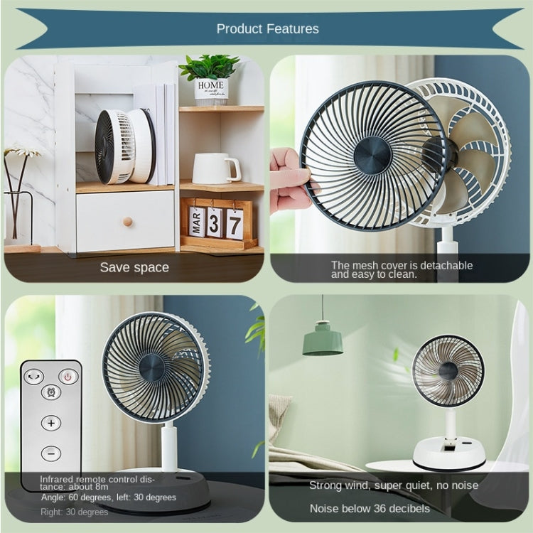 8-inch Portable Folding Telescopic Fan Can Shake Head with Timing & Remote Control, White 6000 mAh
