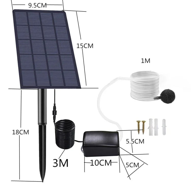 Bơm Sục Khí Trực Tiếp Năng Lượng Mặt Trời 5V/2.5W Không Cần Pin, Bơm Oxy Năng Lượng Mặt Trời DC Cho Ao Cá, Máy Sục Khí Ao Cá
